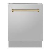 ZLINE Autograph Edition 24" Tallac Series 3rd Rack Top Control Built - In Tall Tub Dishwasher in Stainless Steel with Champagne Bronze Handle, 51dBa (DWVZ - 304 - 24 - CB)
