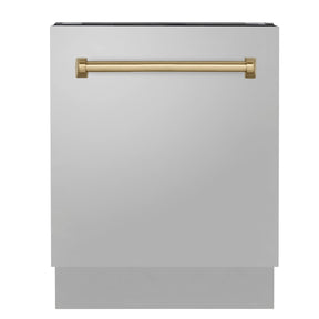 ZLINE Autograph Edition 24" Tallac Series 3rd Rack Top Control Built - In Tall Tub Dishwasher in Stainless Steel with Champagne Bronze Handle, 51dBa (DWVZ - 304 - 24 - CB)