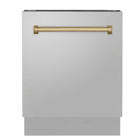 ZLINE Autograph Edition 24" Tallac Series 3rd Rack Top Control Built - In Tall Tub Dishwasher in Stainless Steel with Champagne Bronze Handle, 51dBa (DWVZ - 304 - 24 - CB)