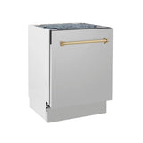ZLINE Autograph Edition 24" Tallac Series 3rd Rack Top Control Built - In Tall Tub Dishwasher in Stainless Steel with Champagne Bronze Handle, 51dBa (DWVZ - 304 - 24 - CB)