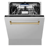 ZLINE Autograph Edition 24" Tallac Series 3rd Rack Top Control Built - In Tall Tub Dishwasher in Stainless Steel with Champagne Bronze Handle, 51dBa (DWVZ - 304 - 24 - CB)