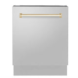 ZLINE Autograph Edition 24" Tallac Series 3rd Rack Top Control Built - In Tall Tub Dishwasher in Stainless Steel with Polished Gold Handle, 51dBa (DWVZ - 304 - 24 - G)