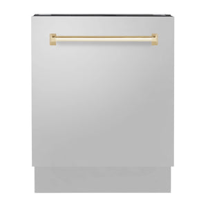 ZLINE Autograph Edition 24" Tallac Series 3rd Rack Top Control Built - In Tall Tub Dishwasher in Stainless Steel with Polished Gold Handle, 51dBa (DWVZ - 304 - 24 - G)