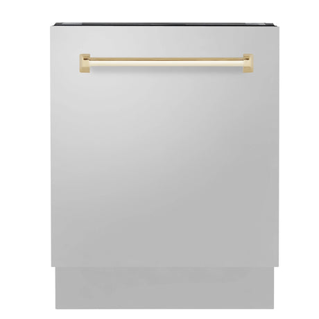 ZLINE Autograph Edition 24" Tallac Series 3rd Rack Top Control Built - In Tall Tub Dishwasher in Stainless Steel with Polished Gold Handle, 51dBa (DWVZ - 304 - 24 - G)