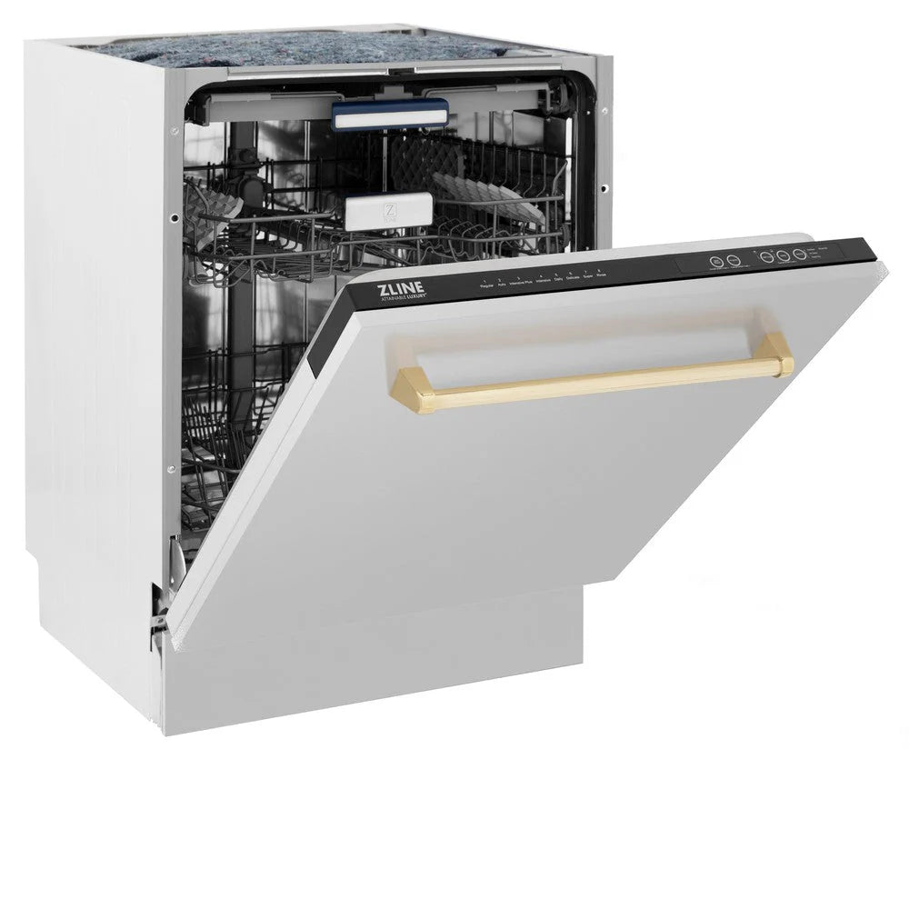 ZLINE Autograph Edition 24" Tallac Series 3rd Rack Top Control Built - In Tall Tub Dishwasher in Stainless Steel with Polished Gold Handle, 51dBa (DWVZ - 304 - 24 - G)
