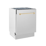 ZLINE Autograph Edition 24" Tallac Series 3rd Rack Top Control Built - In Tall Tub Dishwasher in Stainless Steel with Polished Gold Handle, 51dBa (DWVZ - 304 - 24 - G)