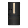 ZLINE Autograph Edition 36 in. 21.6 cu. ft Counter - Depth French Door Refrigerator with Water and Ice Dispenser in Fingerprint - Resistant Black Stainless Steel with Champagne Bronze Traditional Handles (RFMZ - W - 36 - BS - CB)