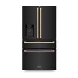 ZLINE Autograph Edition 36 in. 21.6 cu. ft Counter - Depth French Door Refrigerator with Water and Ice Dispenser in Fingerprint - Resistant Black Stainless Steel with Champagne Bronze Traditional Handles (RFMZ - W - 36 - BS - CB)