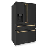 ZLINE Autograph Edition 36 in. 21.6 cu. ft Counter - Depth French Door Refrigerator with Water and Ice Dispenser in Fingerprint - Resistant Black Stainless Steel with Champagne Bronze Traditional Handles (RFMZ - W - 36 - BS - CB)