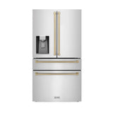 ZLINE Autograph Edition 36 in. 21.6 cu. ft. Counter - Depth French Door Refrigerator with Water and Ice Dispenser in Fingerprint - Resistant Stainless Steel with Champagne Bronze Traditional Handles (RFMZ - W - 36 - CB)