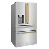 ZLINE Autograph Edition 36 in. 21.6 cu. ft. Counter - Depth French Door Refrigerator with Water and Ice Dispenser in Fingerprint - Resistant Stainless Steel with Champagne Bronze Traditional Handles (RFMZ - W - 36 - CB)
