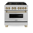 ZLINE Autograph Edition 36 in. 4.6 cu. ft. Legacy Dual Fuel Range with 6 Burner Gas Cooktop and Electric Convection Oven in Stainless Steel and Champagne Bronze Accents (RAZ - 36 - CB)