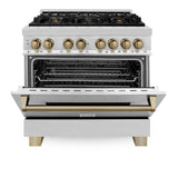 ZLINE Autograph Edition 36 in. 4.6 cu. ft. Legacy Dual Fuel Range with 6 Burner Gas Cooktop and Electric Convection Oven in Stainless Steel and Champagne Bronze Accents (RAZ - 36 - CB)