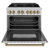 ZLINE Autograph Edition 36 in. 4.6 cu. ft. Legacy Dual Fuel Range with 6 Burner Gas Cooktop and Electric Convection Oven in Stainless Steel and Champagne Bronze Accents (RAZ - 36 - CB)