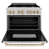 ZLINE Autograph Edition 36 in. 4.6 cu. ft. Legacy Dual Fuel Range with 6 Burner Gas Cooktop and Electric Convection Oven in Stainless Steel and Polished Gold Accents (RAZ - 36 - G)