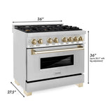 ZLINE Autograph Edition 36 in. 4.6 cu. ft. Legacy Dual Fuel Range with 6 Burner Gas Cooktop and Electric Convection Oven in Stainless Steel and Polished Gold Accents (RAZ - 36 - G)