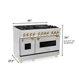 ZLINE Autograph Edition 48 in. 6.0 cu. ft. Legacy Dual Fuel Range with 7 Burner Gas Cooktop and 2 Electric Ovens in Stainless Steel and Polished Gold Accents (RAZ - 48 - G)