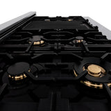 ZLINE Autograph Edition 48 in. 6.0 cu. ft. Legacy Dual Fuel Range with 7 Burner Gas Cooktop and 2 Electric Ovens in Stainless Steel and Polished Gold Accents (RAZ - 48 - G)
