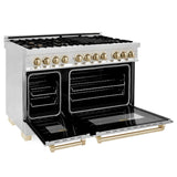 ZLINE Autograph Edition 48 in. 6.0 cu. ft. Legacy Dual Fuel Range with 7 Burner Gas Cooktop and 2 Electric Ovens in Stainless Steel and Polished Gold Accents (RAZ - 48 - G)
