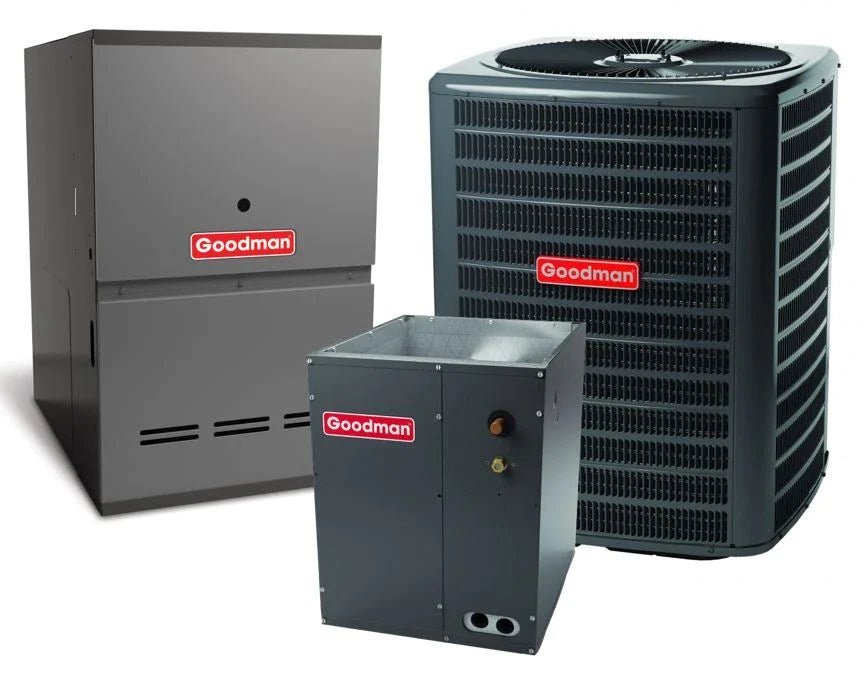 Goodman 2 TON 14.5 SEER2 Downflow AC system with 80% AFUE 40k BTU 2 stage Furnace (GSXN402410, CAPTA3022A4, GC9C800403AN)