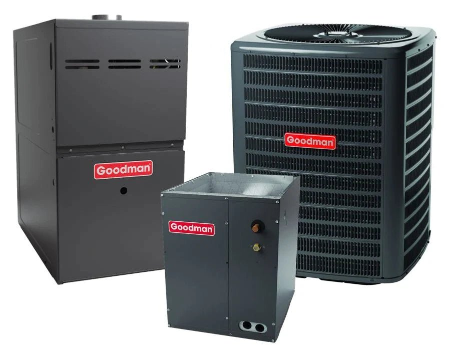 Goodman 3 TON 15 SEER2 Upflow AC system with 80% AFUE 80k BTU 2 stage Furnace (GSXN403610, CAPTA4230C4, GMVC800805CN)