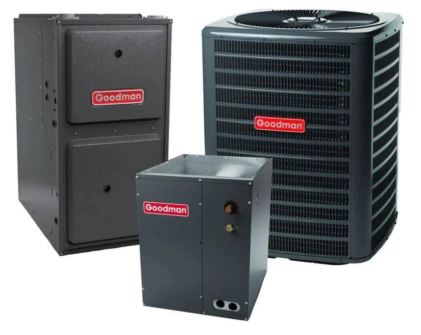 Goodman 1.5 TON 14.5 SEER2 Upflow Heat Pump system with 96% AFUE 40k BTU 2 stage Low NOx Furnace (GSZH501810, CAPTA3022A4, GM9C960403AN)