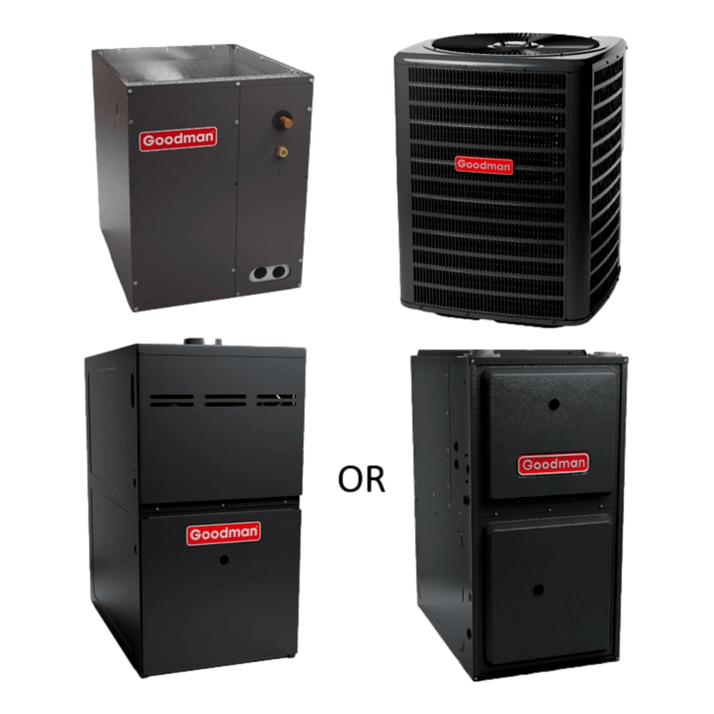 Goodman 14 SEER 2.5 TON complete split UPFLOW AC system with NEW 9 SPEED furnace