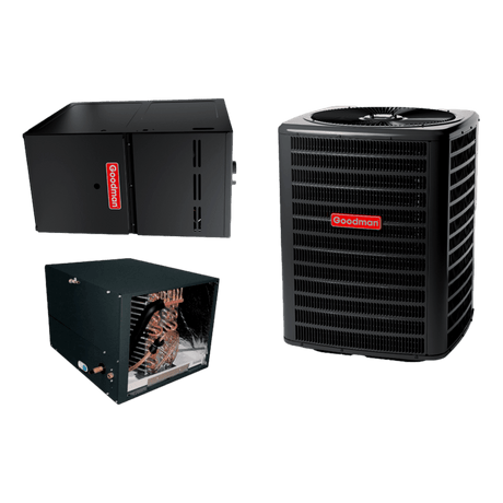Goodman 1.5 TON 14.5 SEER2 Horizontal Heat Pump system with 80% AFUE 80k BTU 2 stage Furnace (GSZH501810, CHPTA1822B4, GM9C800803BN)
