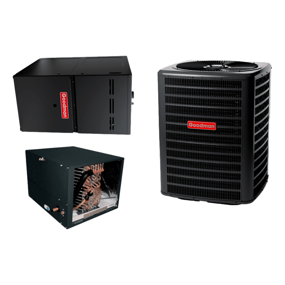 Goodman 2 TON 14.5 SEER2 Horizontal AC system with 80% AFUE 80k BTU 2 stage Low NOx Furnace (GSXM402410, CHPTA3026B4, GM9C800803BX)