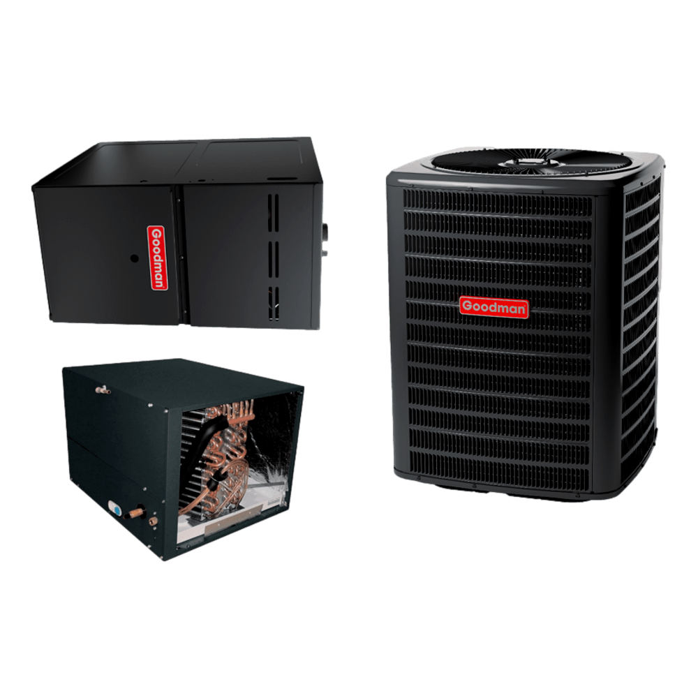 Goodman 14 SEER 1.5 TON complete split HORIZONTAL AC system with NEW 9 SPEED furnace