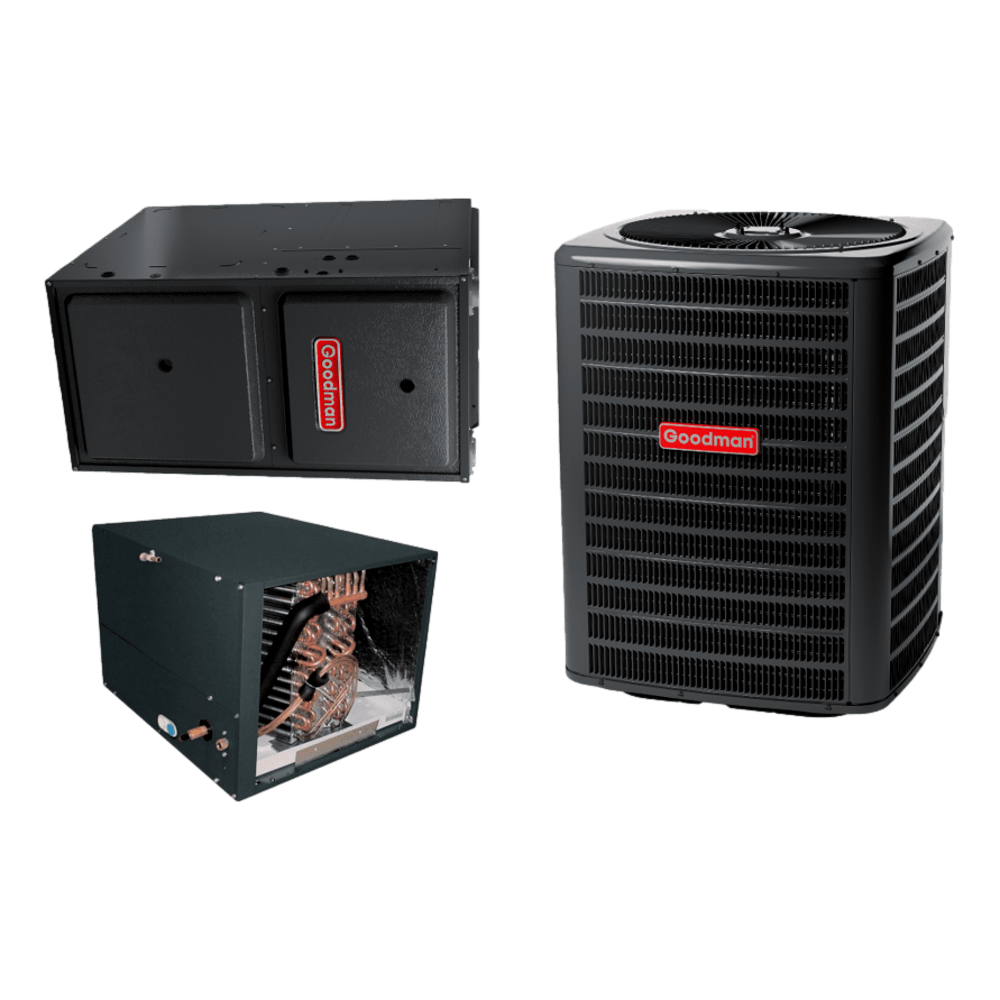 Goodman 13 SEER 4 TON complete split HORIZONTAL AC system with NEW 9 SPEED furnace