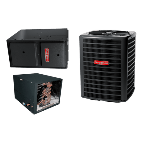 Goodman 1.5 TON 15.2 SEER2 Horizontal AC system with 96% AFUE 40k BTU 2 stage Low NOx Furnace (GSXH501810, CHPTA1822B4, GMVC960403BN)