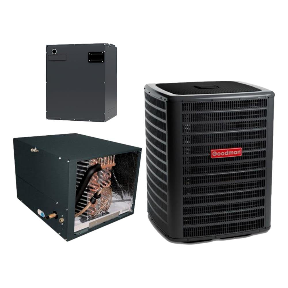 Goodman 2 TON 17.2 SEER2 Horizontal AC Only system with blower and coil (GSXC702410, CHPTA3026C4, MBVC1601AA-1)