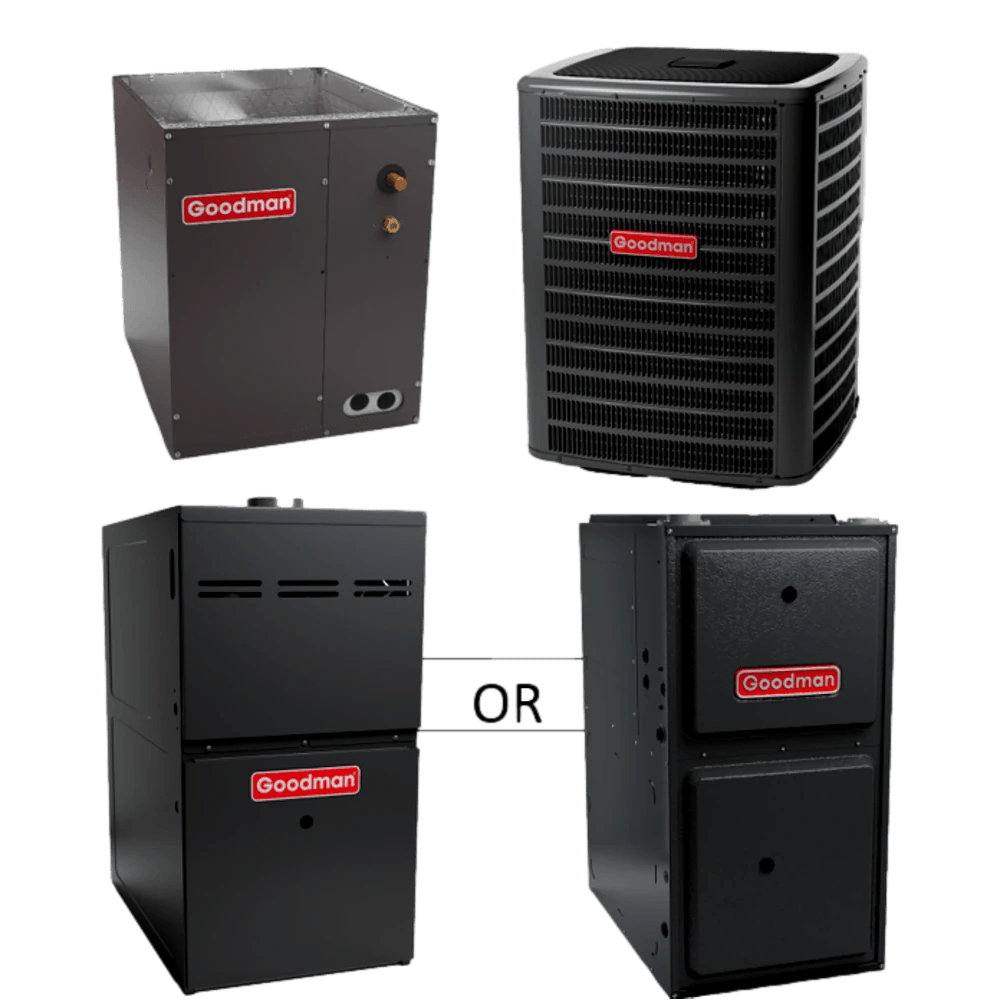 Goodman 16 SEER 2 Stage 5.0 TON complete split UPFLOW AC system with Luxury class furnace