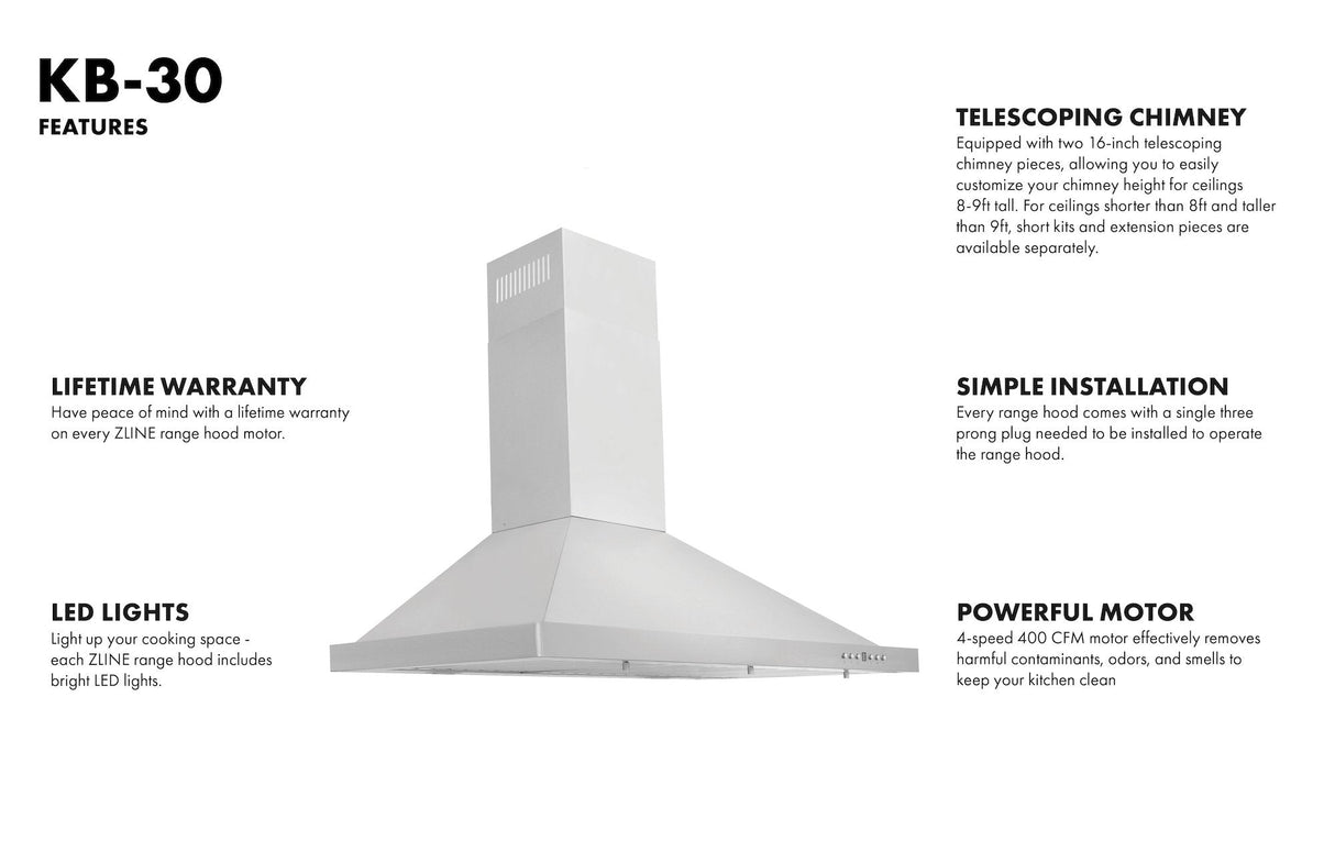 ZLINE Convertible Vent Wall Mount Range Hood in Stainless Steel (KB Series)