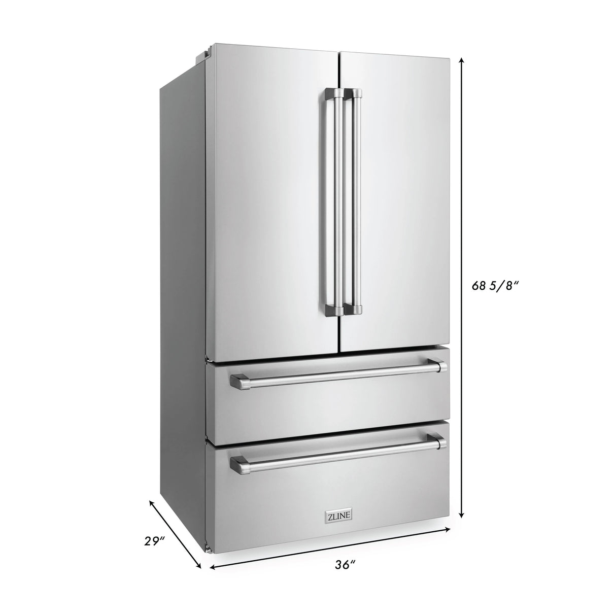 ZLINE 36 in. 22.5 cu. ft Freestanding French Door Refrigerator with Ice Maker in Fingerprint Resistant Stainless Steel (RFM-36)