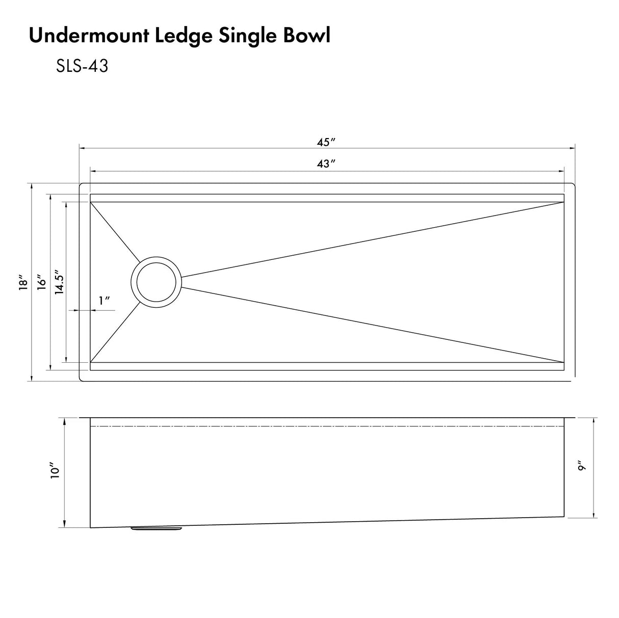 ZLINE 43" Garmisch Undermount Single Bowl Kitchen Sink with Bottom Grid and Accessories (SLS)