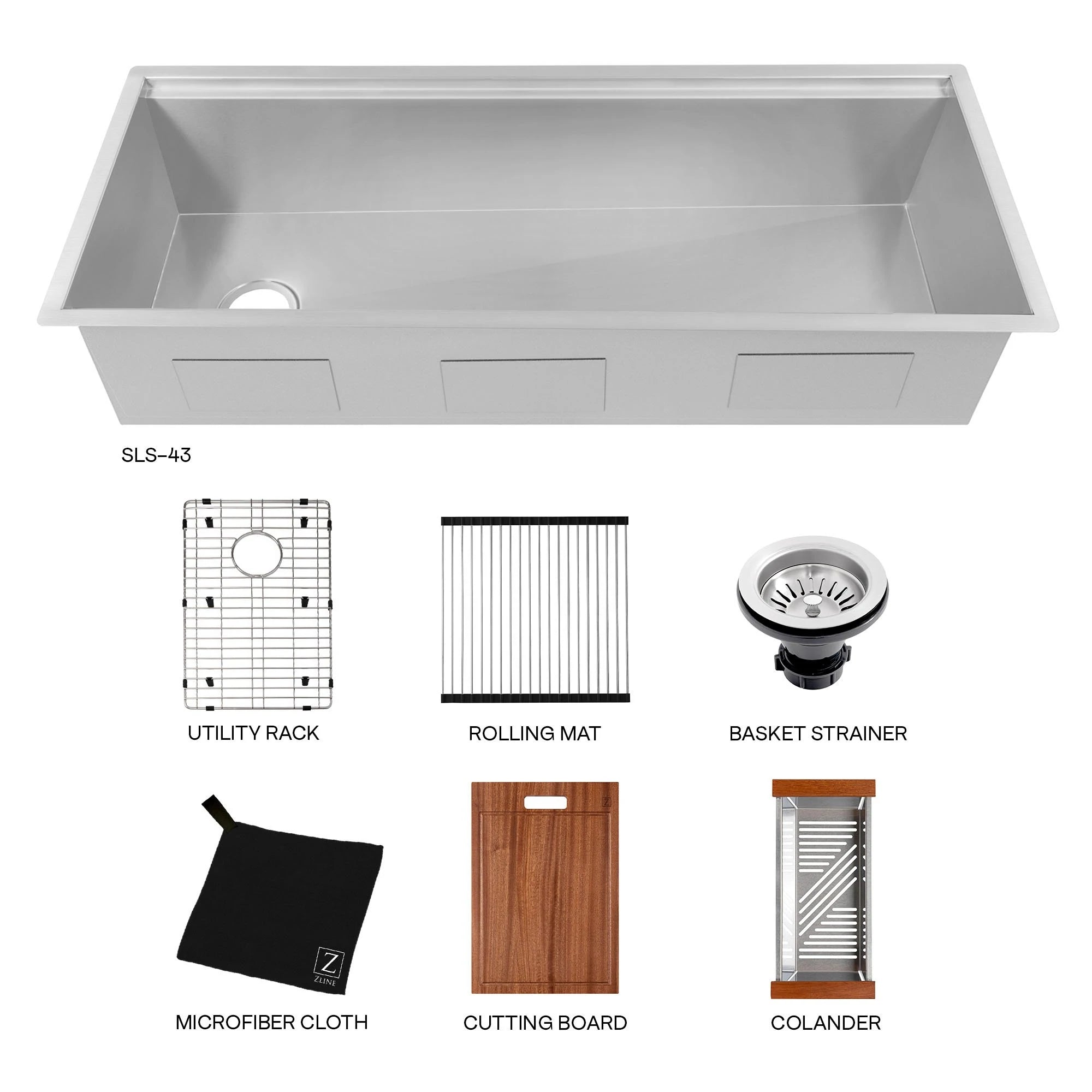 ZLINE 43" Garmisch Undermount Single Bowl Kitchen Sink with Bottom Grid and Accessories (SLS)