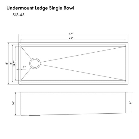 ZLINE 45" Garmisch Undermount Single Bowl Kitchen Sink with Bottom Grid and Accessories (SLS-45)