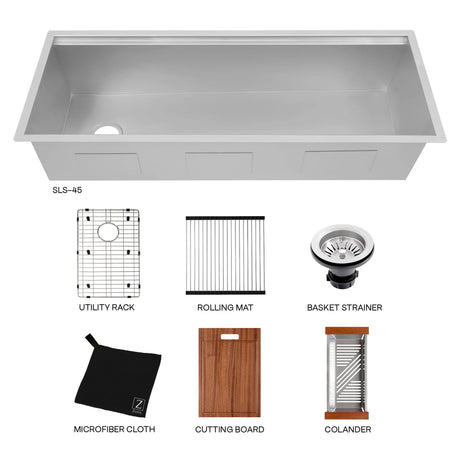 ZLINE 45" Garmisch Undermount Single Bowl Kitchen Sink with Bottom Grid and Accessories (SLS-45)