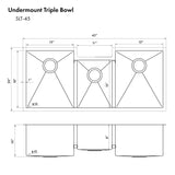 ZLINE 45" Breckenridge Undermount Triple Bowl Kitchen Sink with Bottom Grid and Accessories (SLT-45)