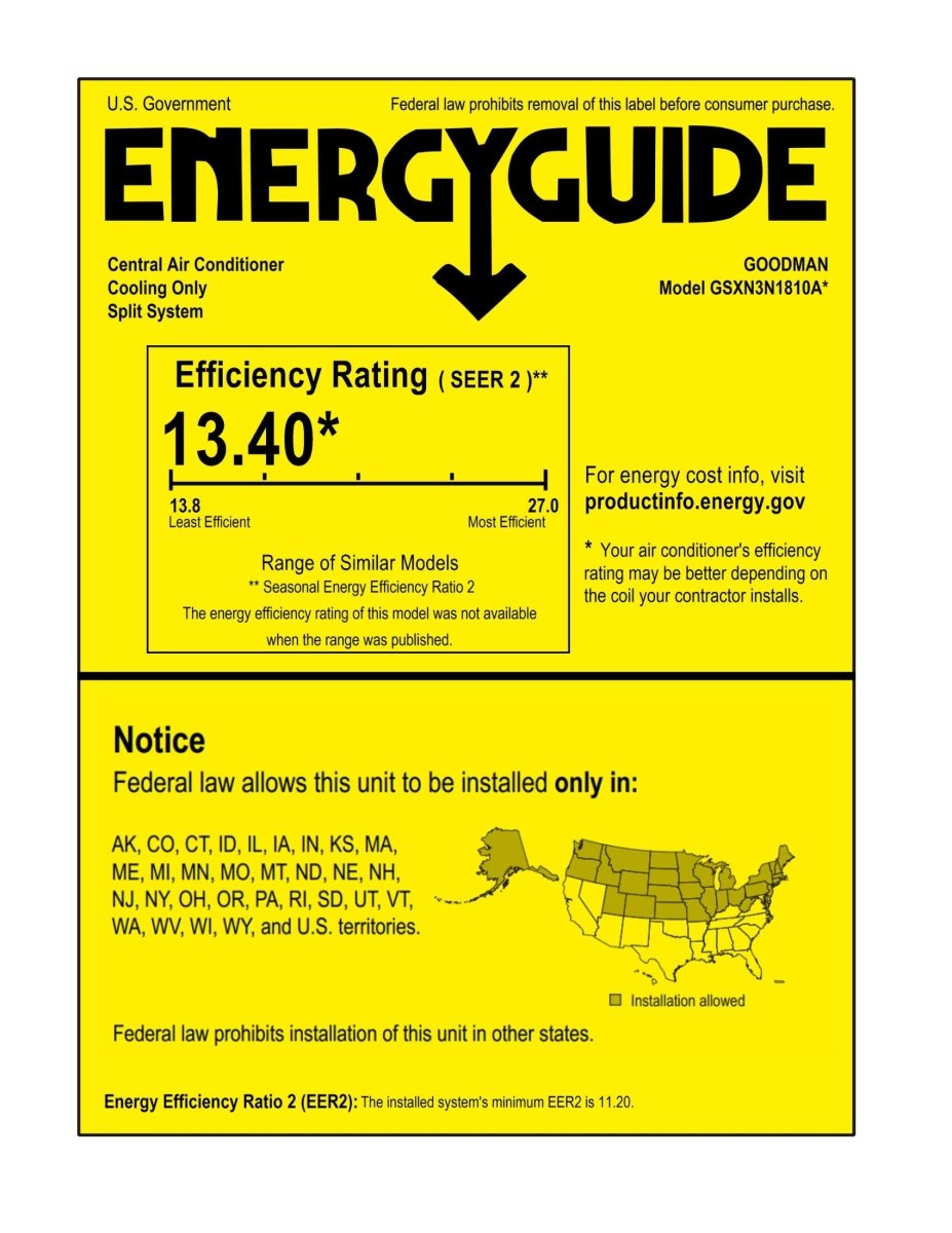 Goodman 1.5 TON 13.4 SEER2 Value Series Air Conditioner Condenser - GSXN3N1810