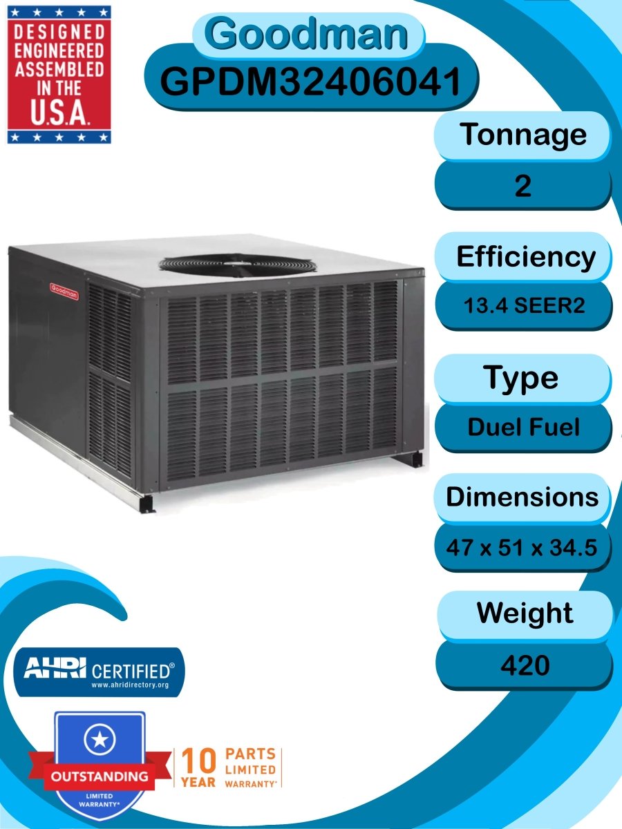 Goodman 2 TON 13.4 SEER2 60k BTU Dual Fuel Packaged Unit (GPDM32406041)