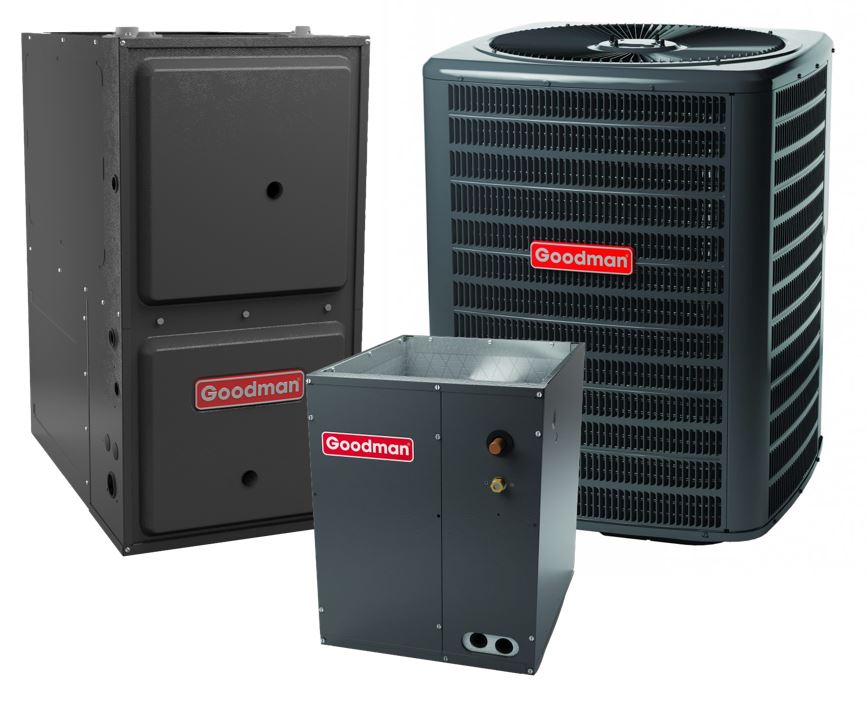 Goodman 2 TON 14.3 SEER2 Upflow AC system with 96% AFUE 60k BTU single stage Furnace (GSXN402410, CAPTA2422B4, GM9S960603BN)