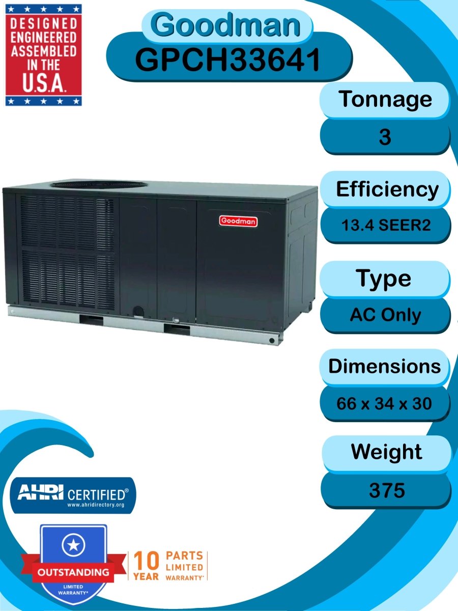 Goodman GPCH33641 13.4 SEER2 3 TON Packaged Air Conditioner Unit