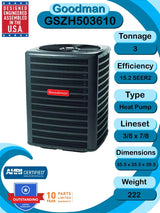 Goodman 3 TON 15.2 SEER2 Enhanced Series Heat Pump Condenser - GSZH503610