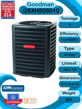 Goodman 5 TON 15.2 SEER2 Enhanced Series Two Stage Air Conditioner Condenser - GSXH506010