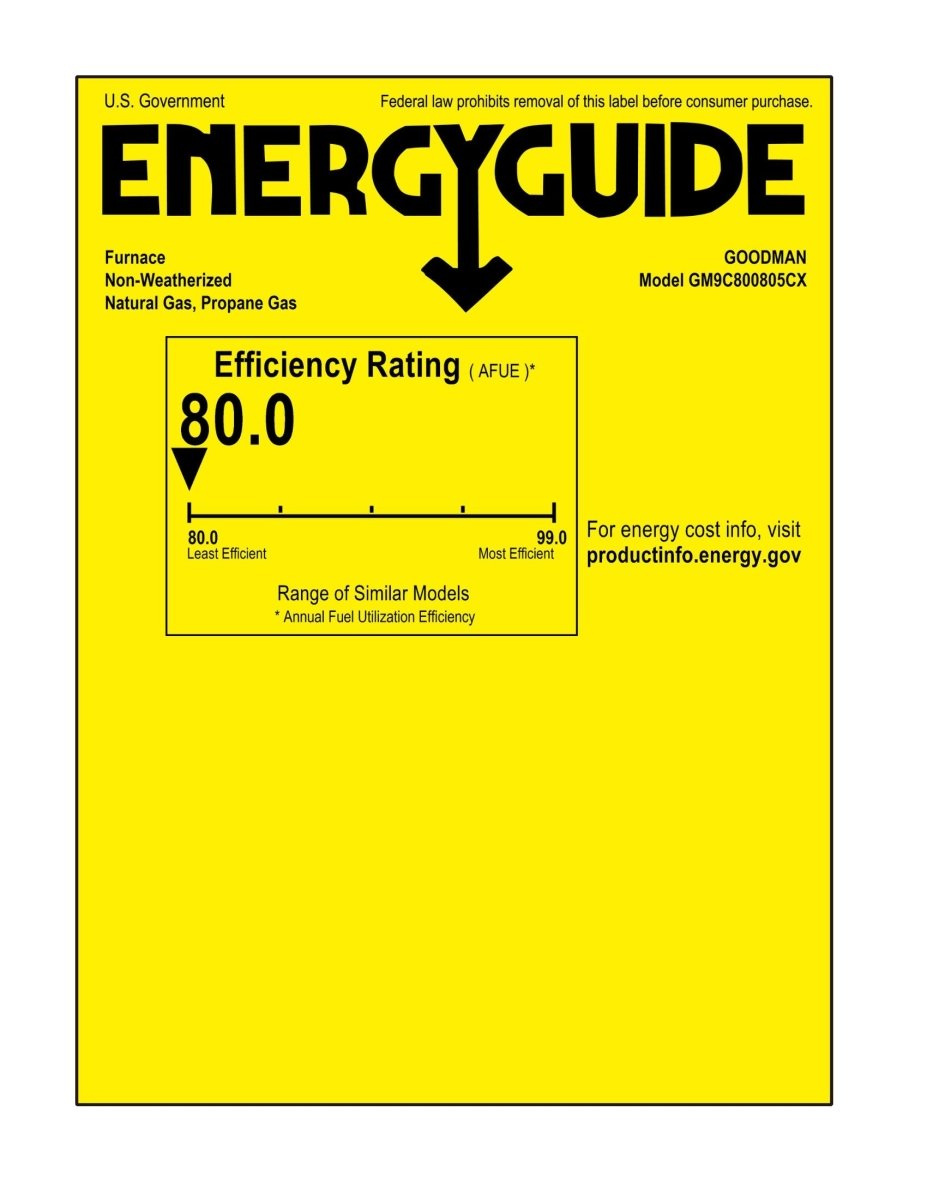 Goodman 80% AFUE 80k BTU Low NOX Upflow Two-Stage Furnace (GM9C800805CX)