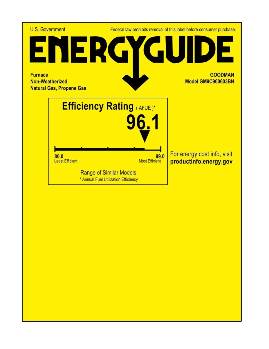 Goodman 96% AFUE 60k BTU Low NOX Upflow Two-Stage Furnace (GM9C960603BN)