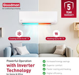 Goodman Mini Split 18,000 BTU 18 SEER2, Inverter Ductless Air Conditioner with Heat Pump System, Energy-Efficient Mini Split Air Conditioner, Installation Kit Included, 230V
